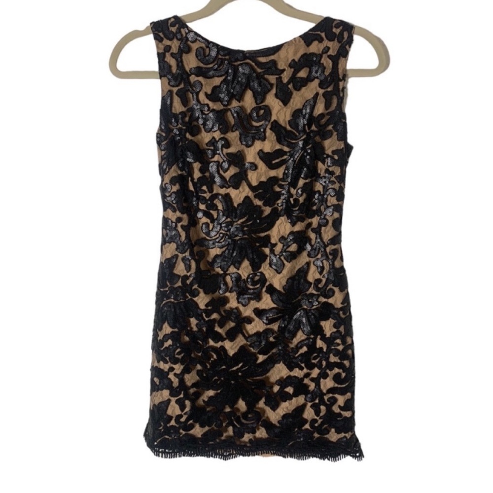 Dress the Population XS Black & Nude Sequin Lace Sleeveless Audrey Dress